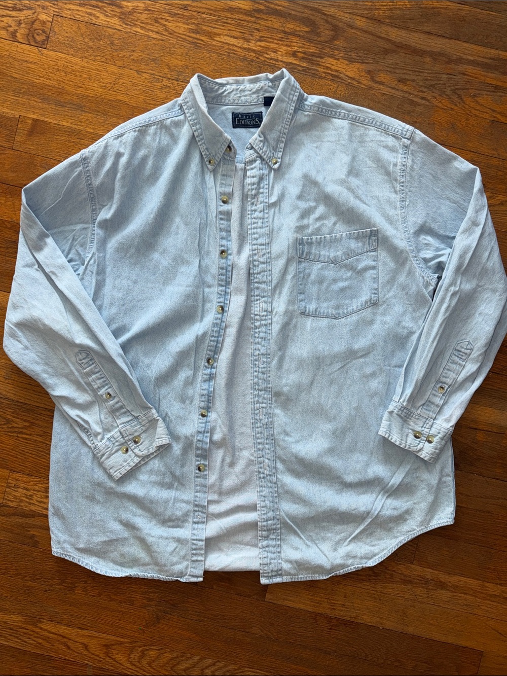 Basic Editions Light Blue Men's Denim Button-Down Shirt
